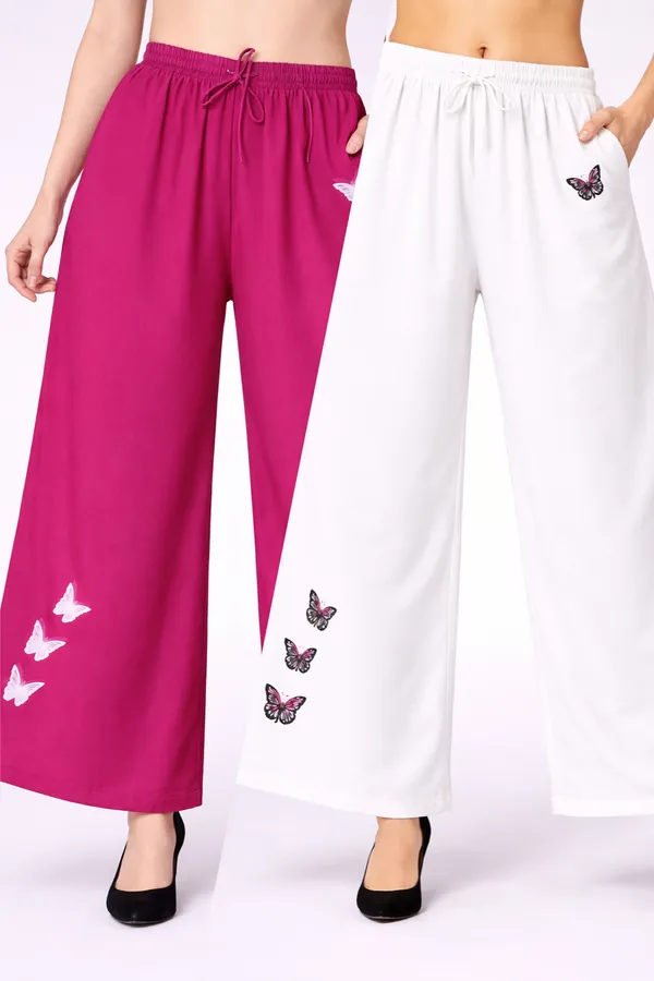 Pink_White_Rayon_Wide_Leg_Butterfly_Print_Palazzo_Pants_For_Women
