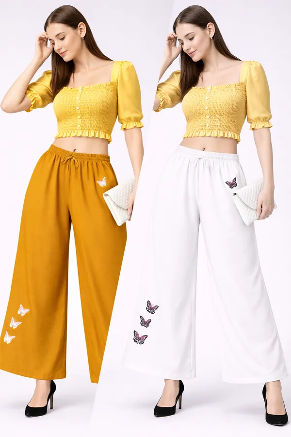Mustard_And_White_Rayon_Wide_Leg_Butterfly_Print_Palazzo_Pants_Combo_For_Women