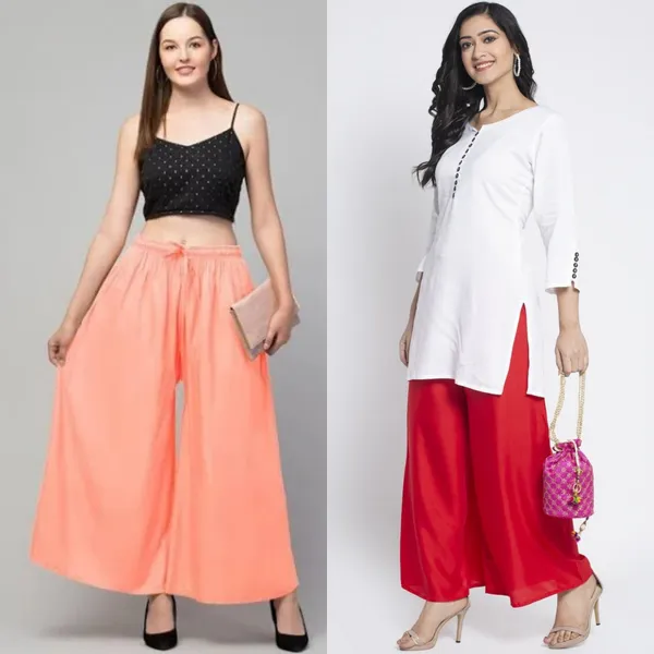 Peach_And_Red_Rayon_Wide_Leg_Palazzo_Pants_For_Women