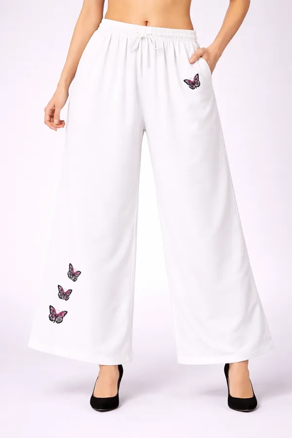 White_Rayon_Butterfly_Embroidered_Wide_Leg_Palazzo_For_Women