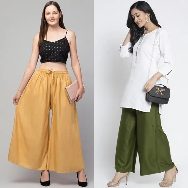 Mustard_And_Olive_Green_Rayon_Wide_Leg_Palazzo_Pants_For_Women