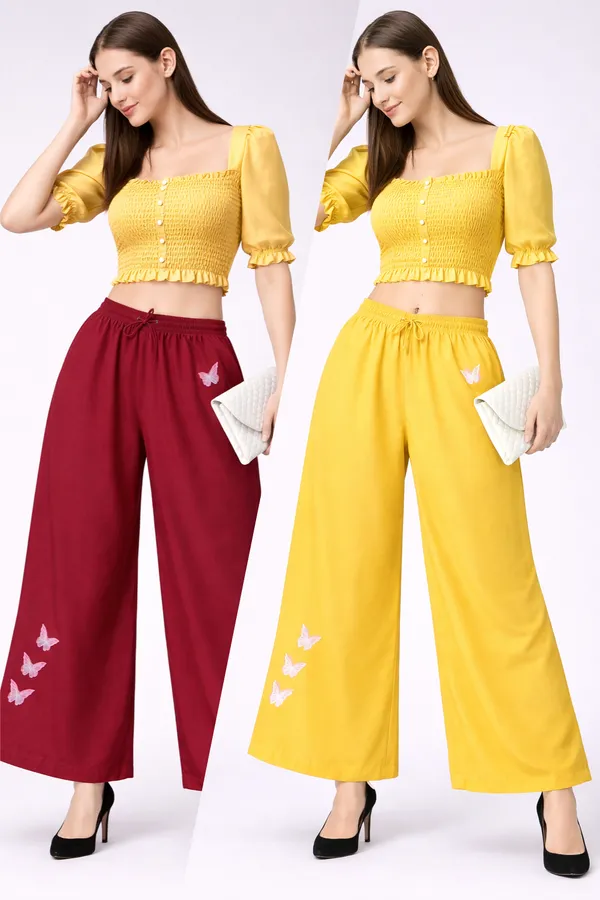 Maroon_Yellow_Rayon_Wide_Leg_Butterfly_Print_Palazzo_Pants_For_Women