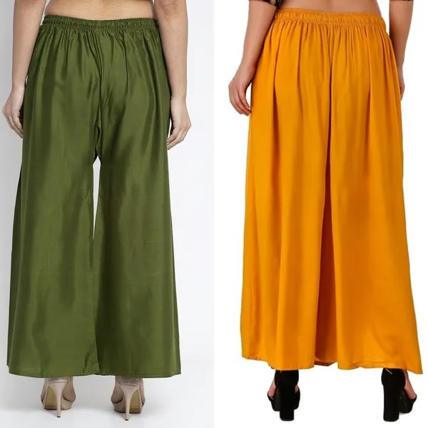 Olive_Green_And_Mustard_Yellow_Rayon_Flared_Palazzo_Pants_For_Women