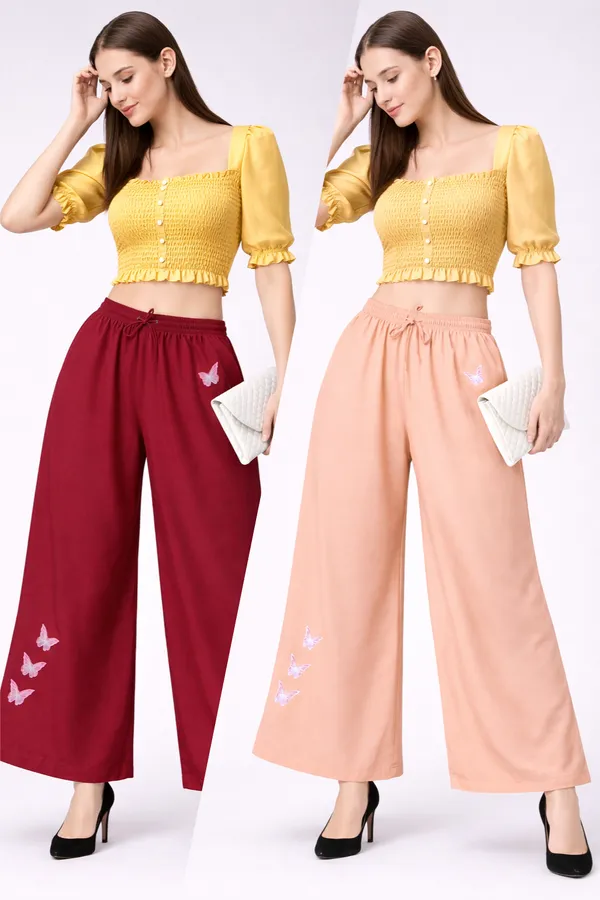 Maroon_Peach_Rayon_Wide_Leg_Butterfly_Print_Palazzo_Pants_For_Women