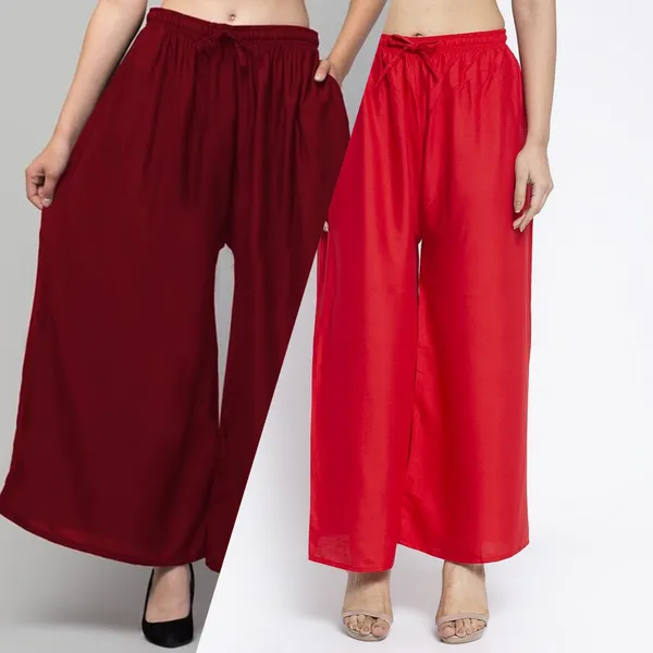 Maroon_And_Red_Rayon_Wide_Leg_Palazzo_Pants_For_Women