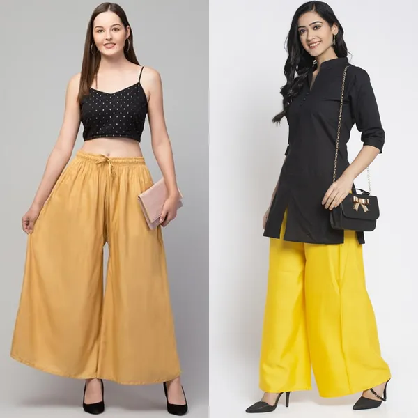 Beige_And_Yellow_Rayon_Wide_Leg_Palazzo_Pants_For_Women