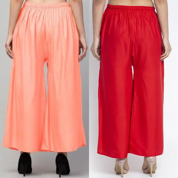Peach_And_Red_Rayon_Wide_Leg_Palazzo_Pants_For_Women