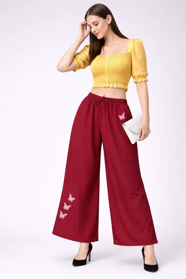 Maroon_Rayon_Butterfly_Print_Wide_Leg_Palazzo_Pants_For_Women