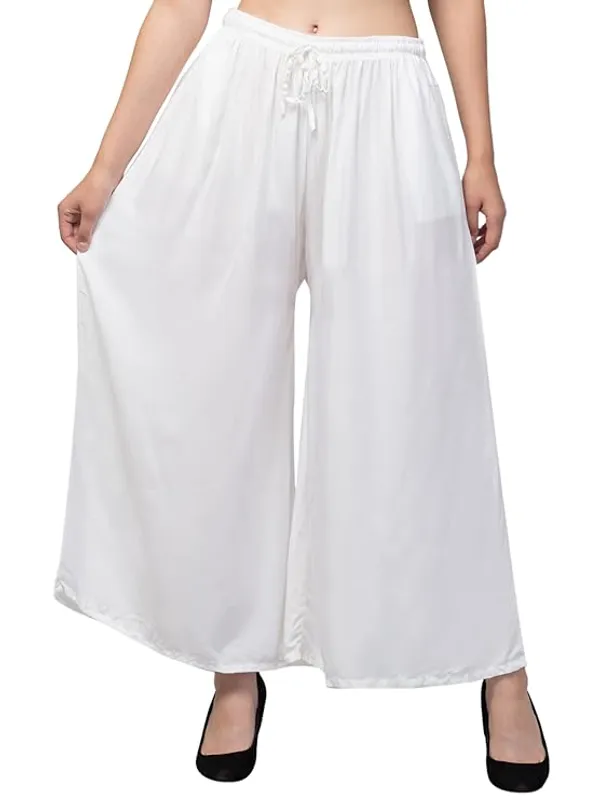 White_Rayon_Wide_Leg_Palazzo_Pants_For_Women
