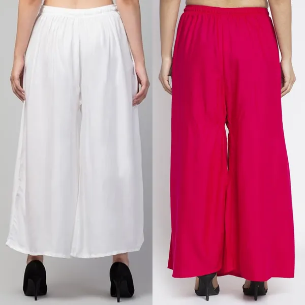 White_And_Pink_Rayon_Flared_Palazzo_Pants_For_Women