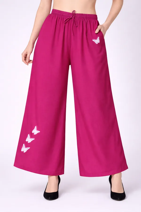 Pink_Rayon_Wide_Leg_Butterfly_Embroidered_Palazzo_Pants_For_Women