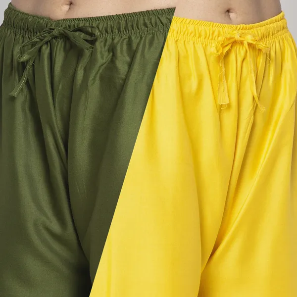 Olive_Green_And_Yellow_Rayon_Wide_Leg_Palazzo_Pants_For_Women