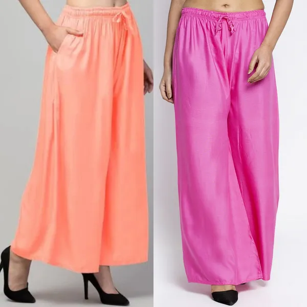 Peach_And_Pink_Rayon_Wide_Leg_Palazzo_Pants_For_Women