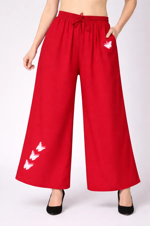 Red_Rayon_Wide_Leg_Butterfly_Print_Palazzo_Pants_For_Women