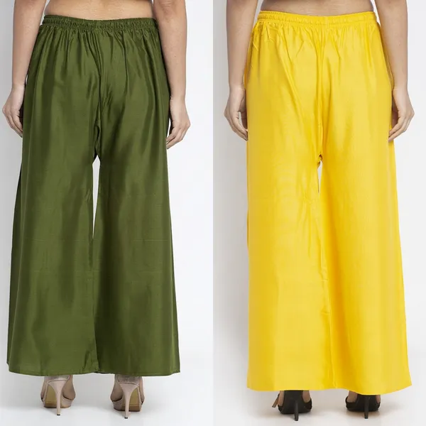 Olive_Green_And_Yellow_Rayon_Wide_Leg_Palazzo_Pants_For_Women