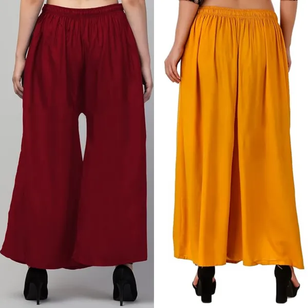 Maroon_And_Yellow_Rayon_Wide_Leg_Palazzo_Pants_For_Women