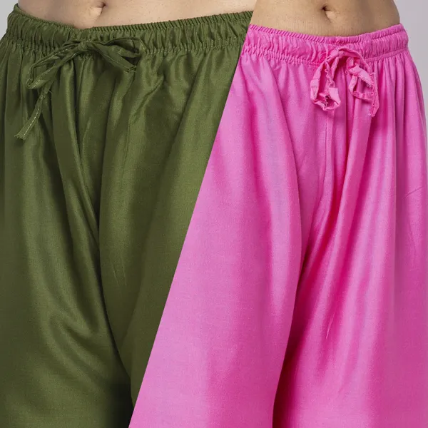 Olive_Green_And_Pink_Rayon_Wide_Leg_Palazzo_Pants_For_Women