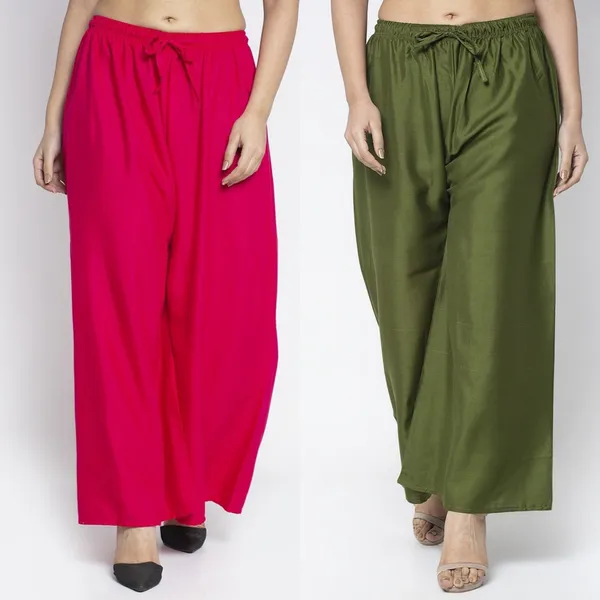 Pink_And_Olive_Green_Rayon_Flared_Palazzo_Pants_For_Women