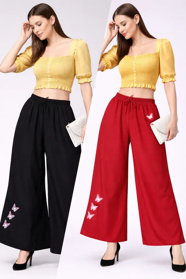 Black_Red_Rayon_Wide_Leg_Butterfly_Print_Palazzo_Pants_For_Women