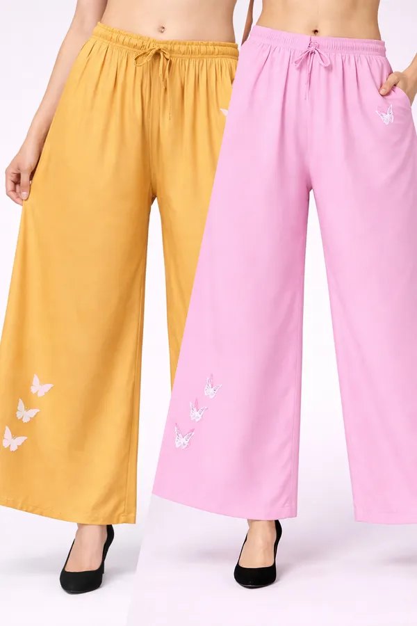 Yellow_Pink_Rayon_Smocked_Crop_Top_Butterfly_Print_Palazzo_Set_For_Women