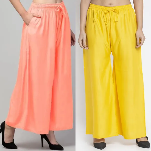 Peach_And_Yellow_Rayon_Wide_Leg_Palazzo_Pants_For_Women