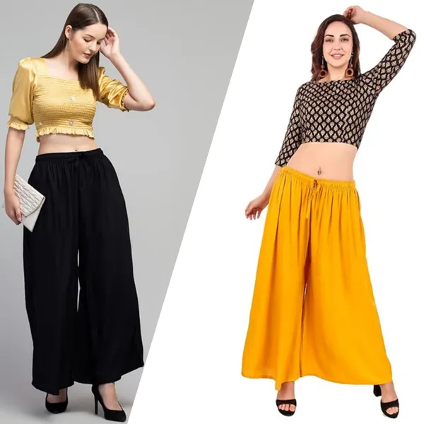Black_And_Mustard_Rayon_Flared_Palazzo_Pants_For_Women