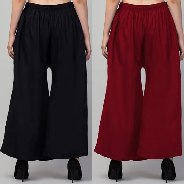 Black_And_Maroon_Rayon_Wide_Leg_Palazzo_Pants_For_Women