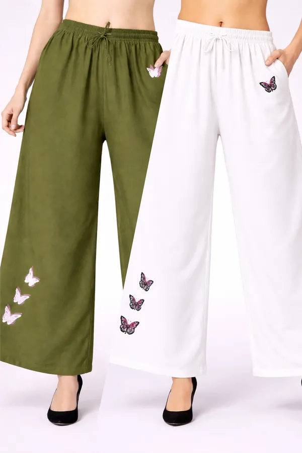Olive_Green_White_Rayon_Wide_Leg_Butterfly_Print_Palazzo_Pants_For_Women