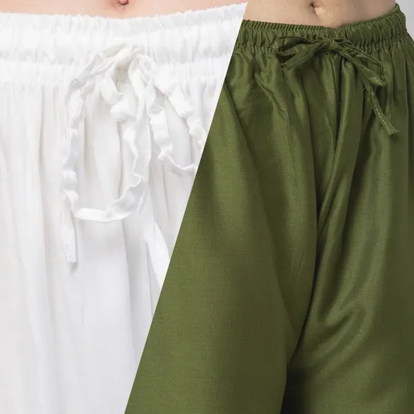 White_And_Olive_Green_Rayon_Flared_Palazzo_Pants_For_Women