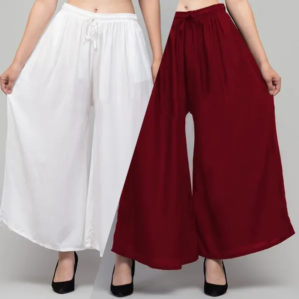 White_And_Maroon_Rayon_Flared_Palazzo_Pants_For_Women