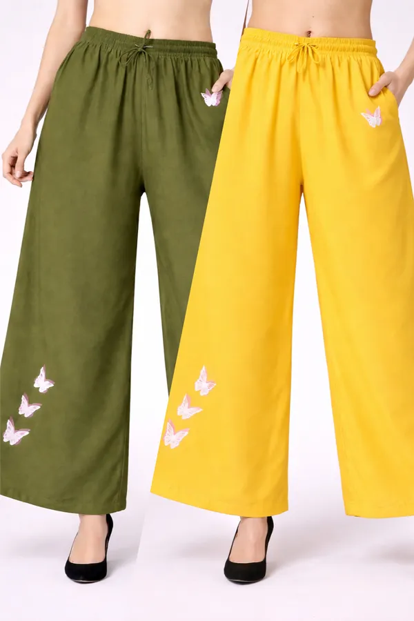 Yellow_Green_Rayon_Smocked_Crop_Top_Butterfly_Print_Palazzo_Set_For_Women