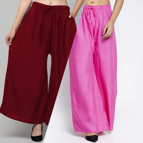 Maroon_And_Pink_Rayon_Flared_Palazzo_Pants_For_Women