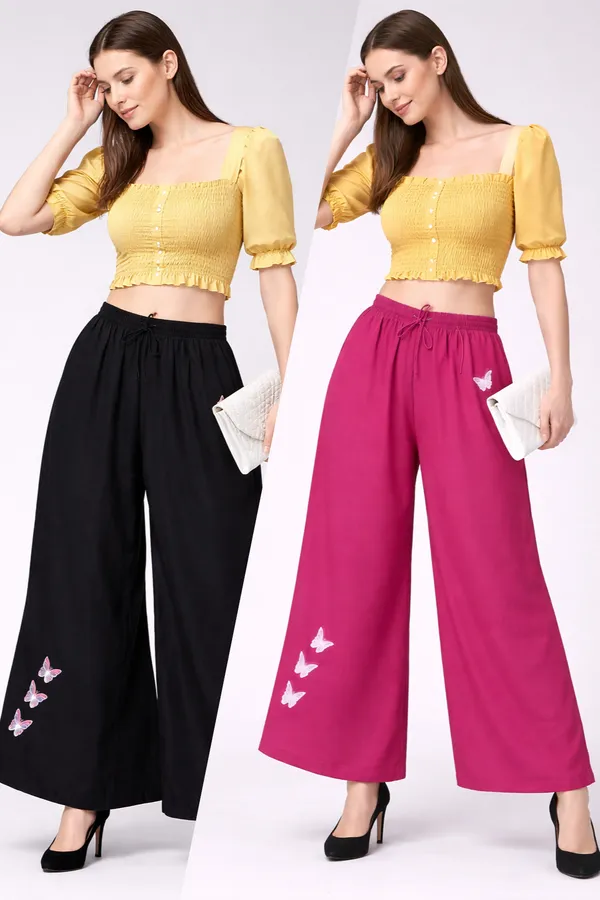 Black_Pink_Rayon_Wide_Leg_Butterfly_Print_Palazzo_Pants_For_Women