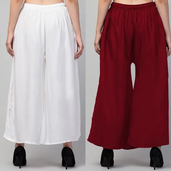 White_And_Maroon_Rayon_Flared_Palazzo_Pants_For_Women