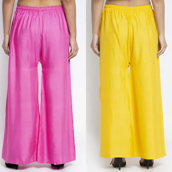 Pink_And_Yellow_Rayon_Wide_Leg_Kurti_Palazzo_Set_For_Women