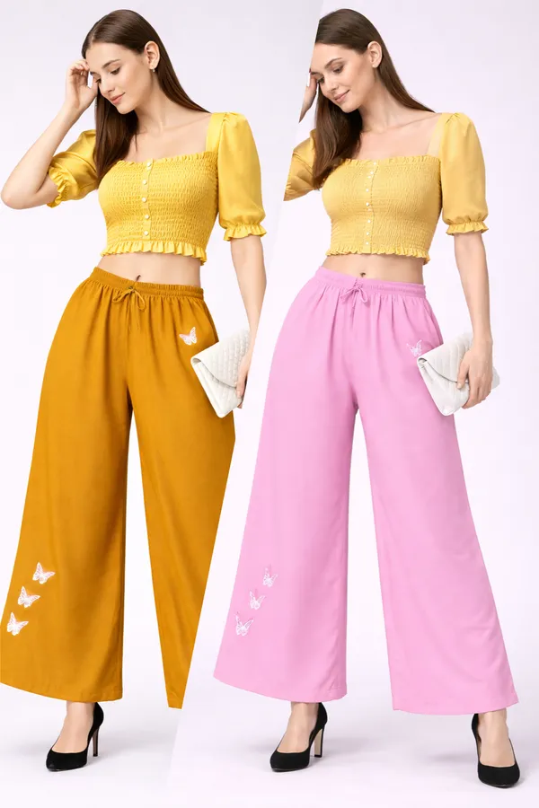 Mustard_And_Pink_Rayon_Wide_Leg_Butterfly_Print_Palazzo_Pants_For_Women