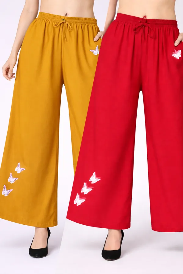 Mustard_And_Red_Rayon_Wide_Leg_Butterfly_Print_Palazzo_Pants_Combo_For_Women
