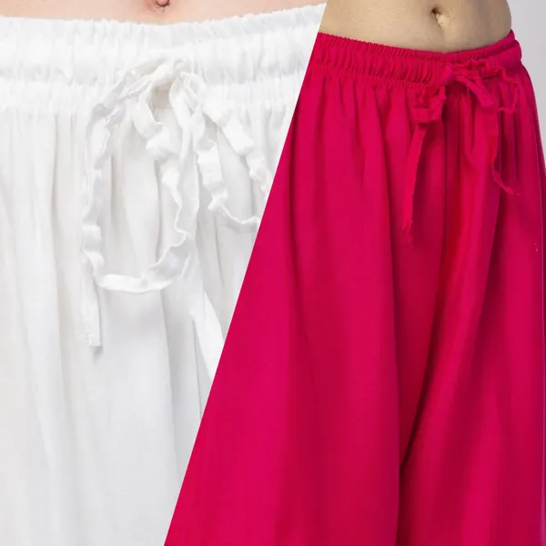 White_And_Pink_Rayon_Flared_Palazzo_Pants_For_Women