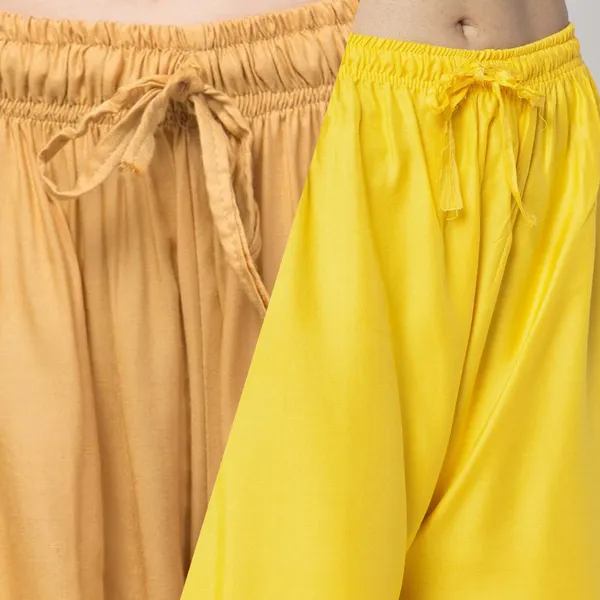 Beige_And_Yellow_Rayon_Wide_Leg_Palazzo_Pants_For_Women