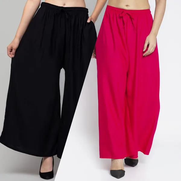 Black_And_Pink_Rayon_Wide_Leg_Palazzo_Pants_For_Women