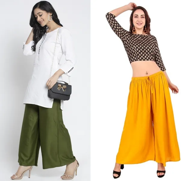 Olive_Green_And_Mustard_Yellow_Rayon_Flared_Palazzo_Pants_For_Women