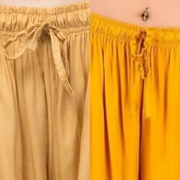 Beige_And_Mustard_Rayon_Wide_Leg_Flared_Palazzo_Pants_For_Women