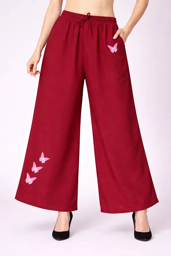 Maroon_Rayon_Butterfly_Print_Wide_Leg_Palazzo_Pants_For_Women