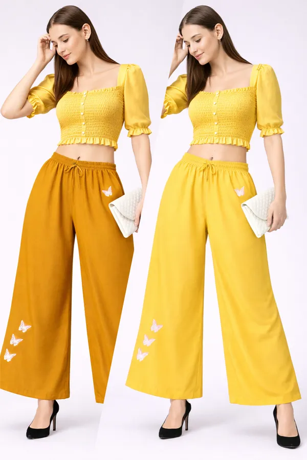 Yellow_Mustard_Rayon_Smocked_Crop_Top_Butterfly_Print_Palazzo_Co_Ord_Set_For_Women