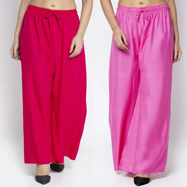 Pink_And_Magenta_Rayon_Wide_Leg_Palazzo_Pants_For_Women
