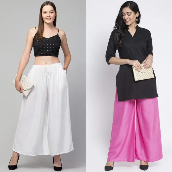White_And_Pink_Rayon_Flared_Palazzo_Pants_For_Women