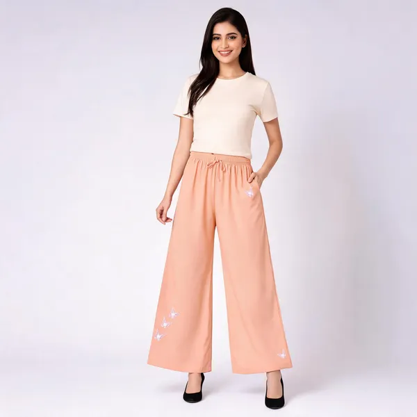 Pink_Peach_Rayon_Wide_Leg_Butterfly_Print_Palazzo_Pants_For_Women