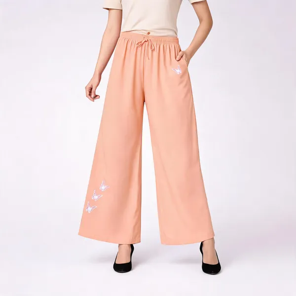 Pink_Peach_Rayon_Wide_Leg_Butterfly_Print_Palazzo_Pants_For_Women