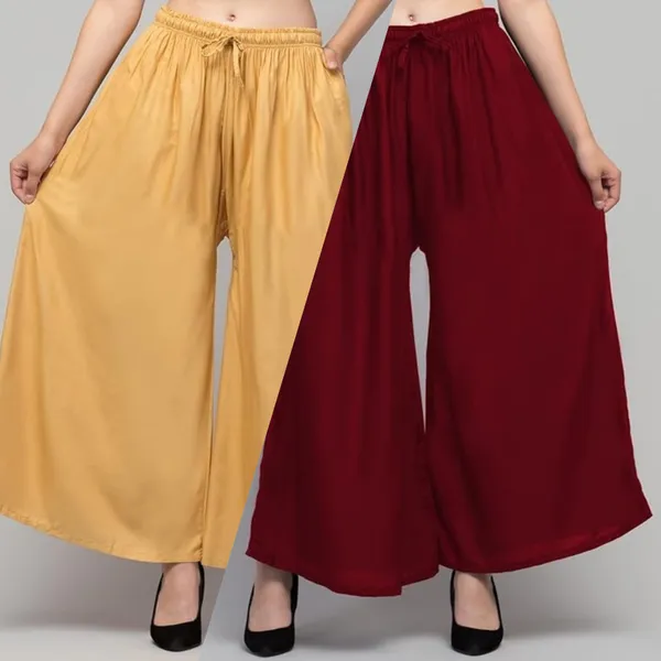 Beige_And_Maroon_Rayon_Wide_Leg_Palazzo_Pants_For_Women