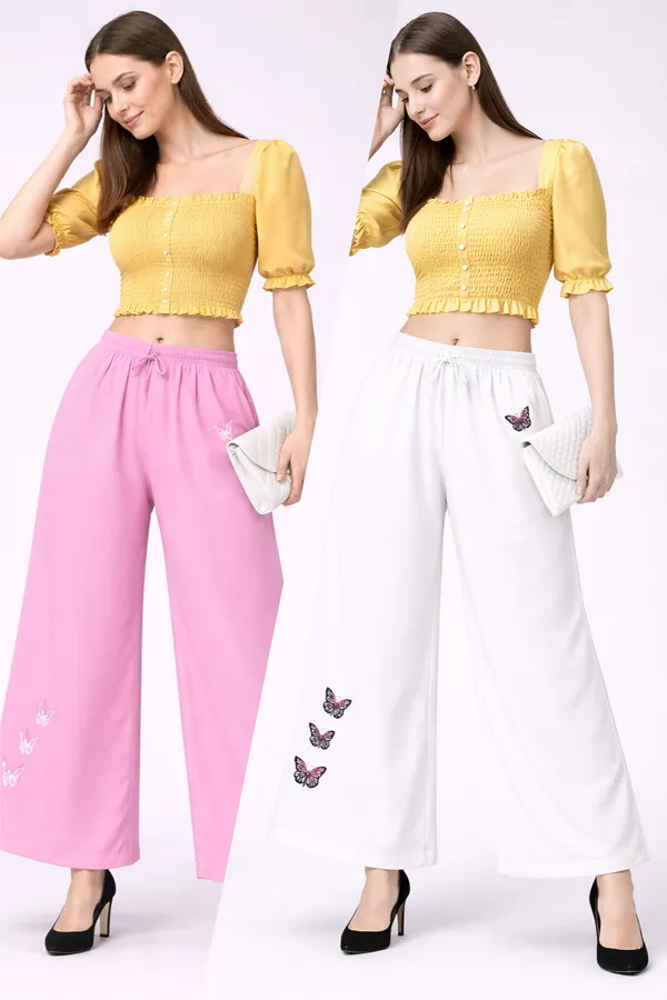 Pink_And_White_Rayon_Wide_Leg_Butterfly_Print_Palazzo_Pants_For_Women